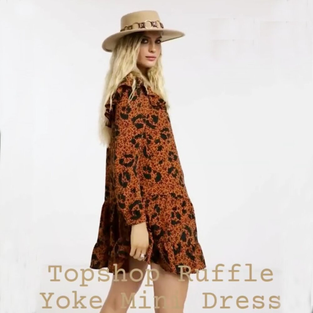TOPSHOP RUFFLE YOKE MINI DRESS FLIRTY LONG SLEEVE FRENCH GIRL BLOOMCORE BOHO 6